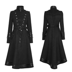 Y-766 Asymmetry Worsted Long Punk Coat Women black Military Uniform