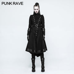 Y-766 Asymmetry Worsted Long Punk Coat Women black Military Uniform