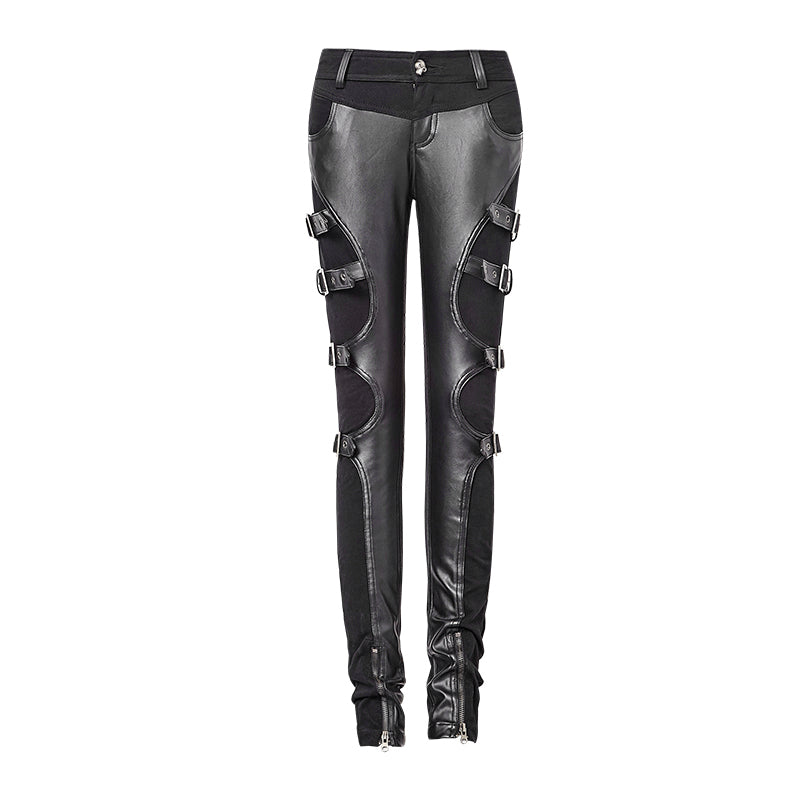 K-234 Buckles black Winter Sexy Fitted Leather Punk Pants