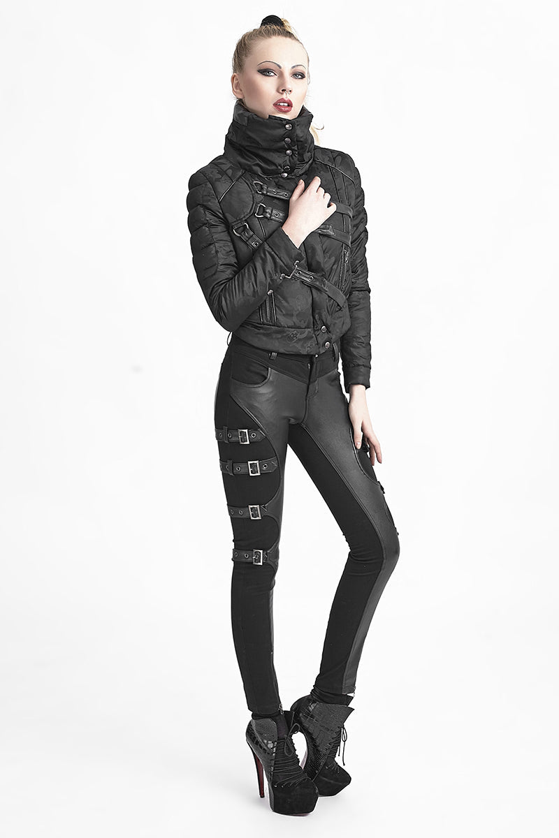 K-234 Buckles black Winter Sexy Fitted Leather Punk Pants