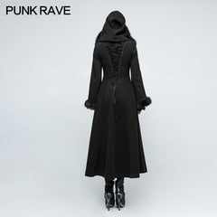 Y-796 Women Disc Flowers Worsted Long Gothic Coat With Hooded