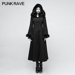 Y-796 Women Disc Flowers Worsted Long Gothic Coat With Hooded