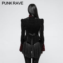 Y-769 Women Scissor-tail Velvet Short Gothic Jackets With black-red Rose Lace