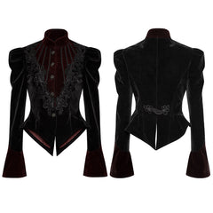 Y-769 Women Scissor-tail Velvet Short Gothic Jackets With black-red Rose Lace