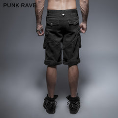 3D Pockets K-237 black Washing Rock Short Punk Pants