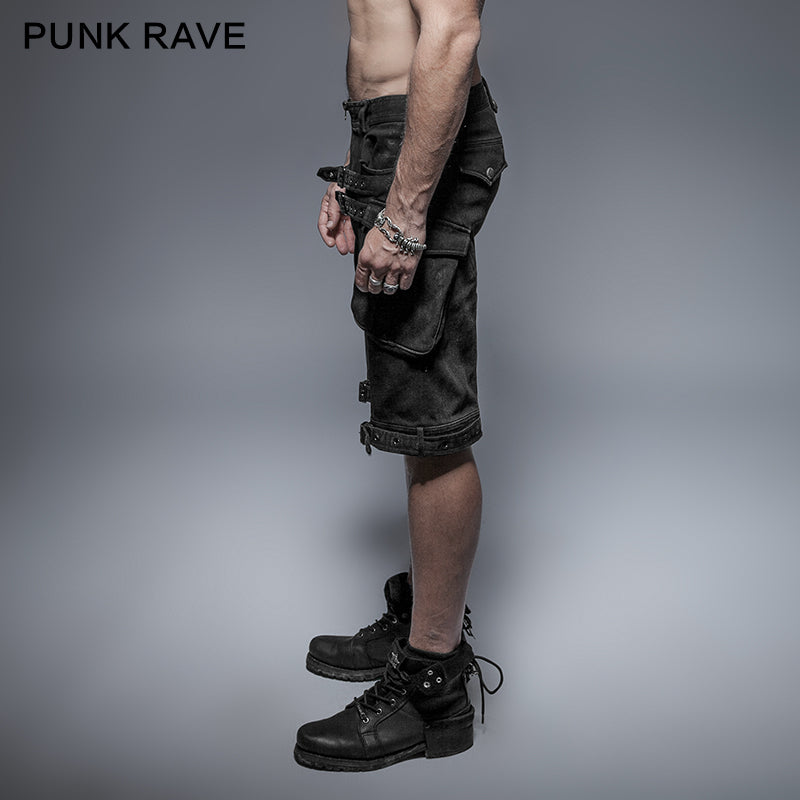 3D Pockets K-237 black Washing Rock Short Punk Pants