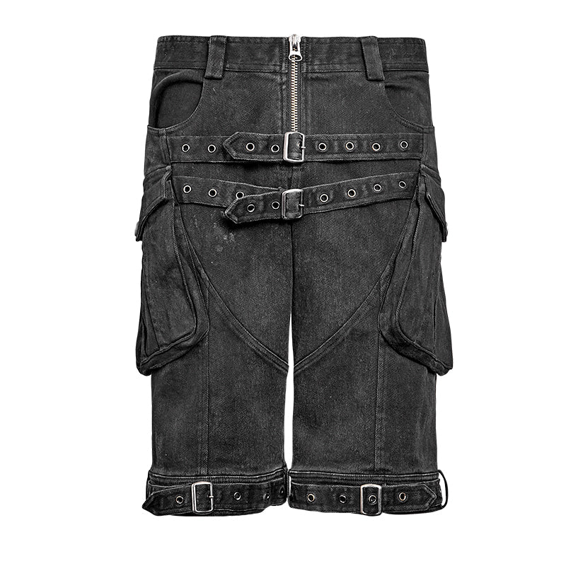 3D Pockets K-237 black Washing Rock Short Punk Pants