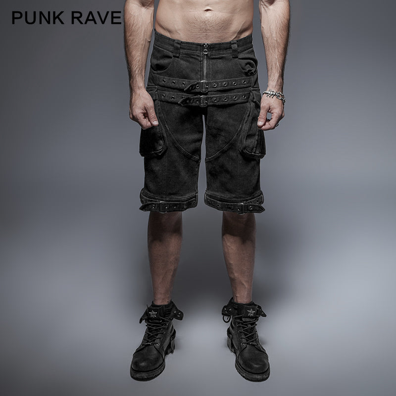 3D Pockets K-237 black Washing Rock Short Punk Pants