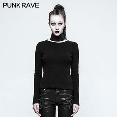 OPT-129 Women Soft Formfitting Two Wear Gothic T-shirts With Hollow-out Rope -  Punk Rave Clothing