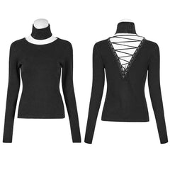OPT-129 Women Soft Formfitting Two Wear Gothic T-shirts With Hollow-out Rope -  Punk Rave Clothing