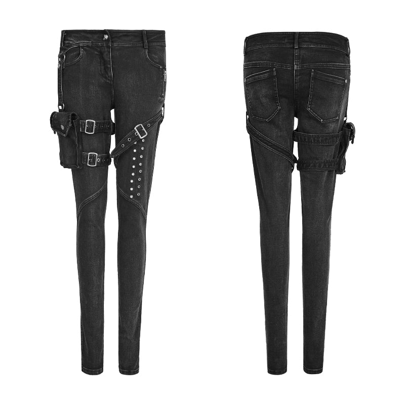 K-295 Eyelets Skinny Elastic Punk Jeans With 3d Pocket