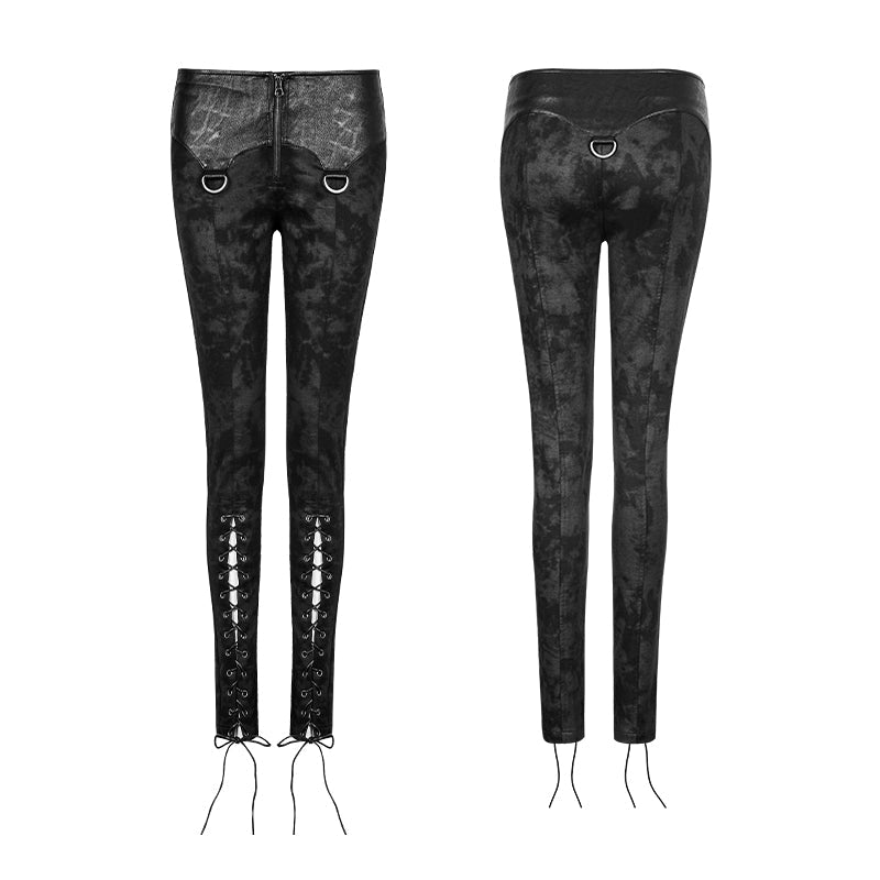 K-296 Cloud Patterns Punk Pants Leggings With Eyelet Drawstring