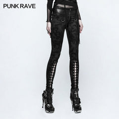 K-296 Cloud Patterns Punk Pants Leggings With Eyelet Drawstring