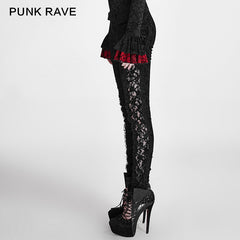 K-246 New Style Lace Stitching Flocking Flower Velvet Long Tight Gothic Pants