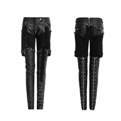 K-249 Metallic Boot-shape Zipper Legs Skinny Leather Gothic Pants With Belts