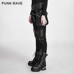 K-258 black Steampunk Leather Stitching Rivets Sexy Punk Pants