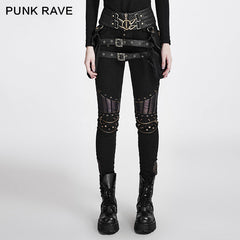 K-258 black Steampunk Leather Stitching Rivets Sexy Punk Pants