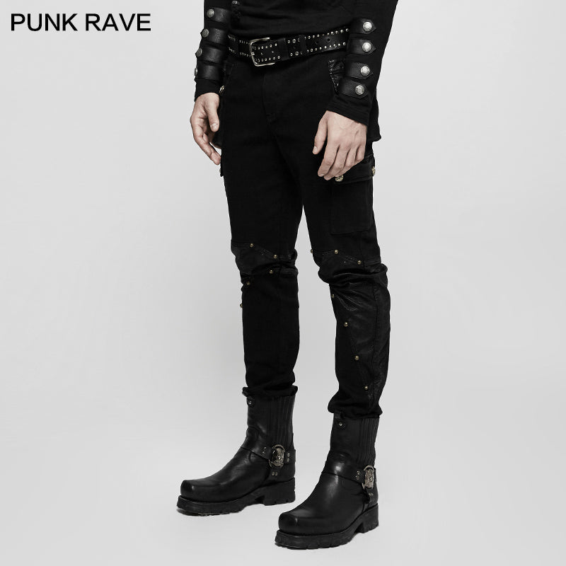 K-264 For Men Cool Part Of Leather Long Punk Pants