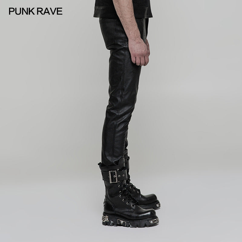 OK-321 Simple All-match Trousers Elastic Leather Punk Pants