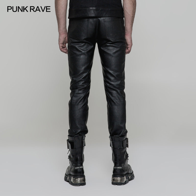 OK-321 Simple All-match Trousers Elastic Leather Punk Pants