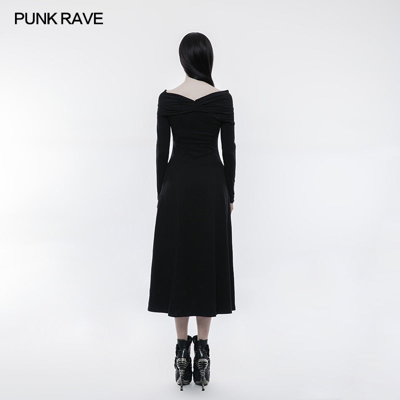 OPQ-269 Comfortable Simple Slim Dropped Shoulder Gothic Dress