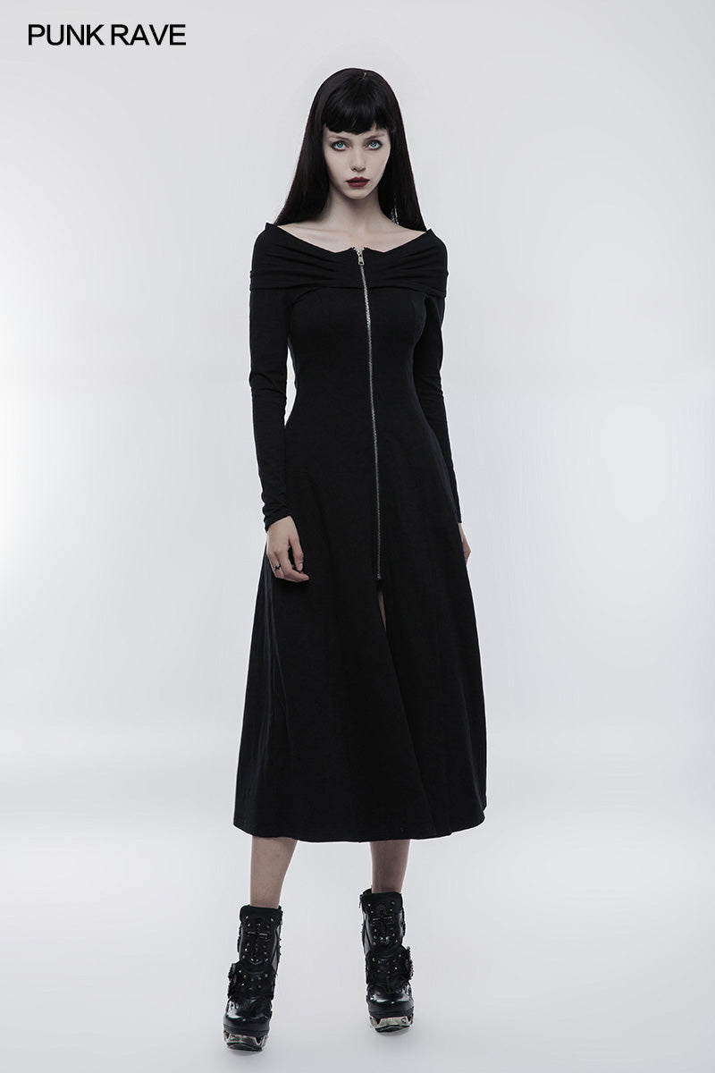 OPQ-269 Comfortable Simple Slim Dropped Shoulder Gothic Dress