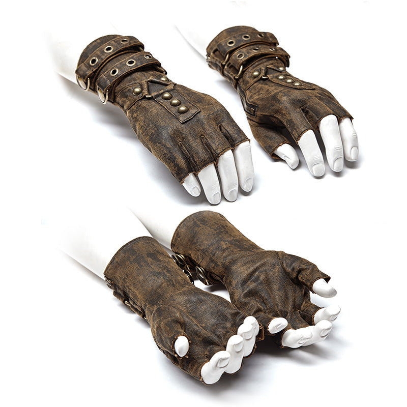 WS-252 Super Cool Steampunk Leather Gloves Men Punk Accessory