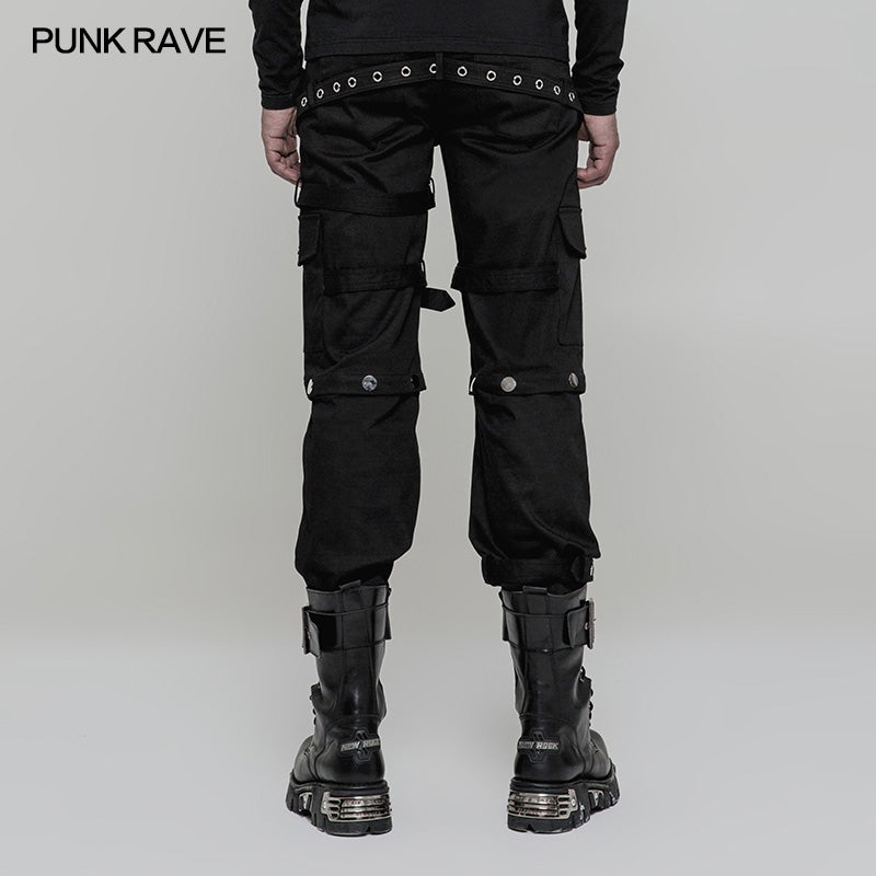 WK-314 Handsome Loose Punk Pants Detachable Uniform Trousers For Men?-??Punk Rave Clothing