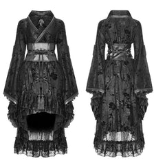 WLQ-084 Stretch Jacquard Gothic Lolita Dress Flocking Printing Kimono With Lace