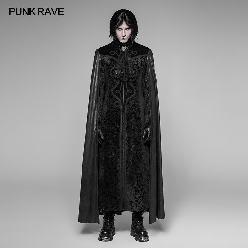 WY-934 Dracula Gorgeous Gothic Cape Cloak Embossed Velvet Long Coat