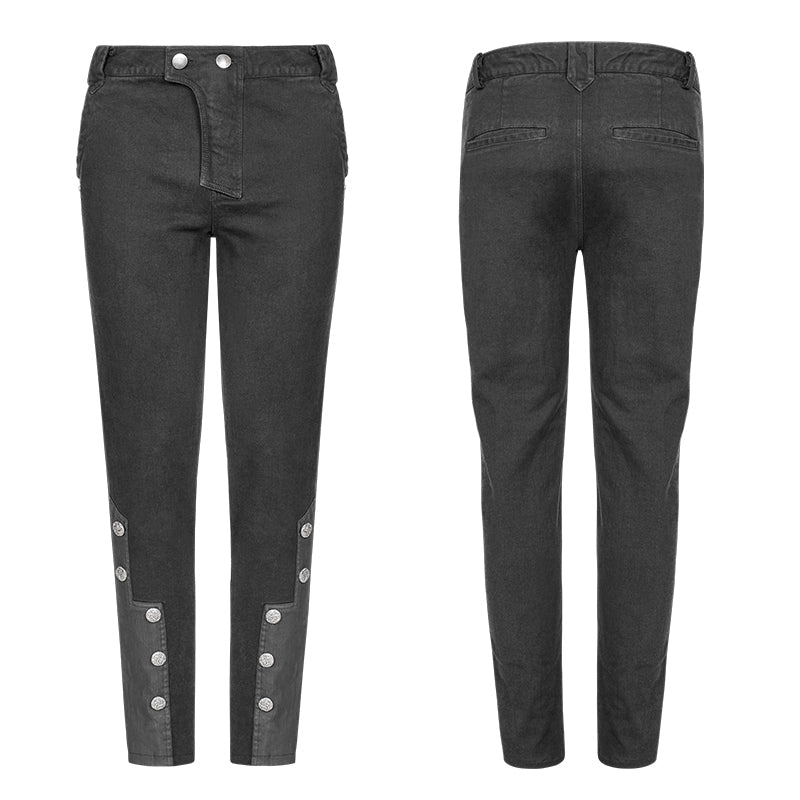 WK-334 Punk Metal Pattern Buttons Splicing Pants Mens Uniform Trousers