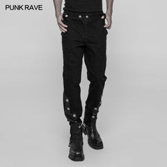 WK-334 Punk Metal Pattern Buttons Splicing Pants Mens Uniform Trousers