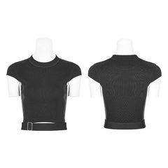 OPM-095 Womens Round Collar Punk Sweater Top With Personality Belt