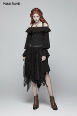 WQ-381 Vintage Steam Punk Asymmetric Lace Half Skirt