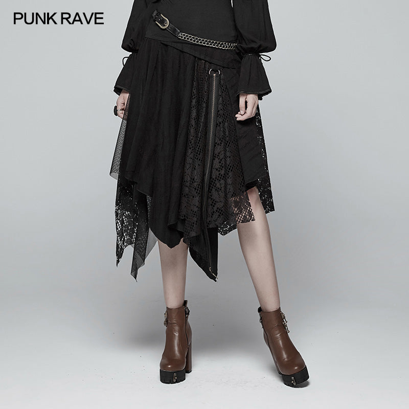 WQ-381 Vintage Steam Punk Asymmetric Lace Half Skirt