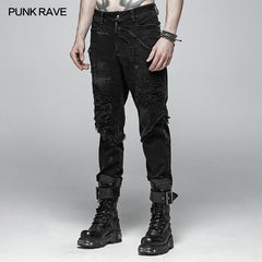 WK-369 Punk Broken Hole Net Trousers