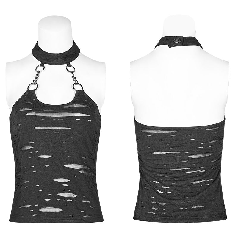 WT-541 Punk Womens Halter Broken Hole Chain Knit Vest