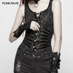 WS-273 PUNK Tight-fitting Bright Patent PU Lace-up Girdle