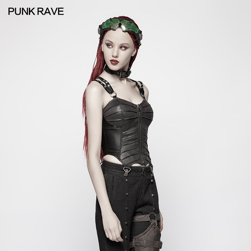 WY-955 Punk PU Tight-fitting  Short Corset With Cross Lace-up Back