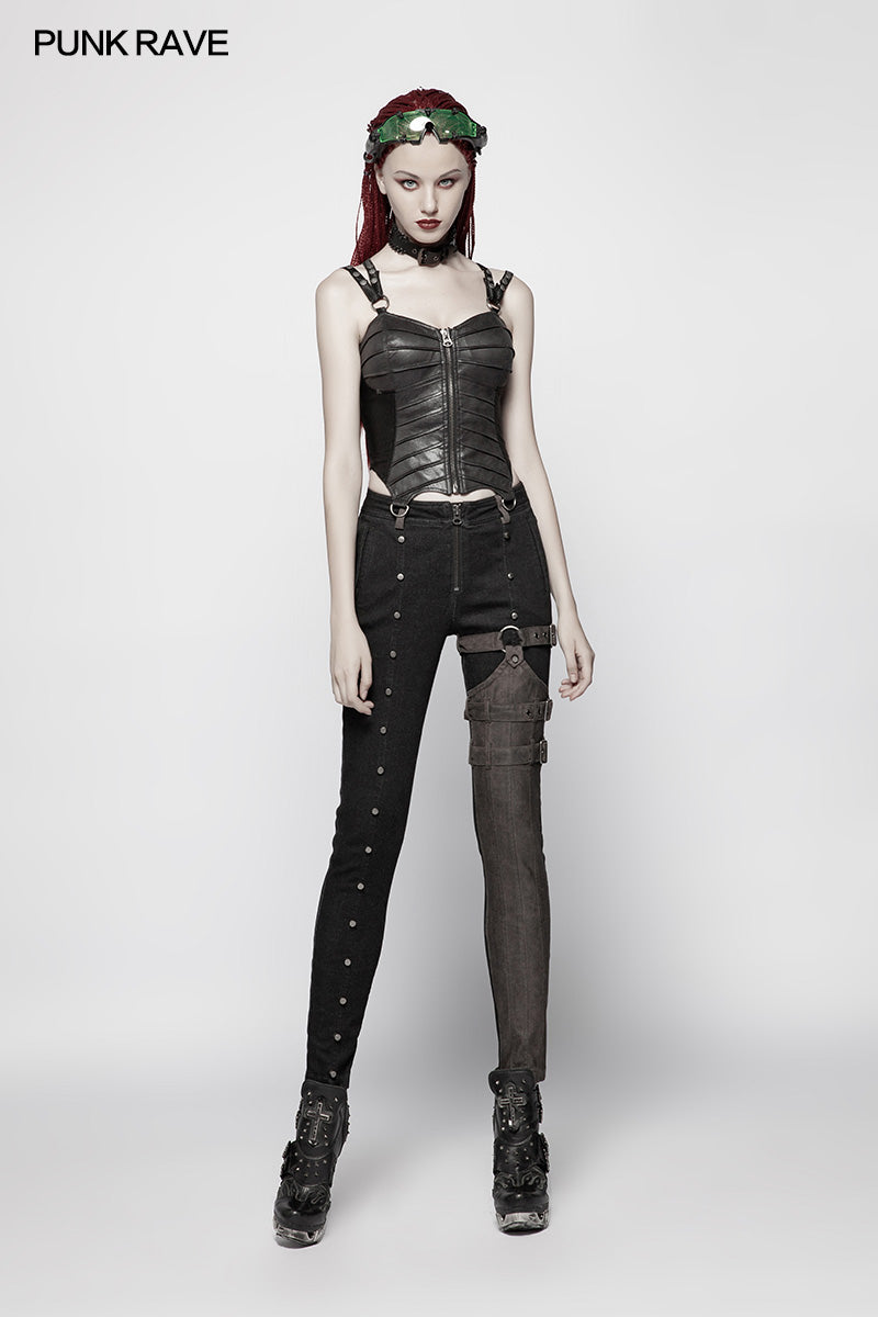 WY-955 Punk PU Tight-fitting  Short Corset With Cross Lace-up Back