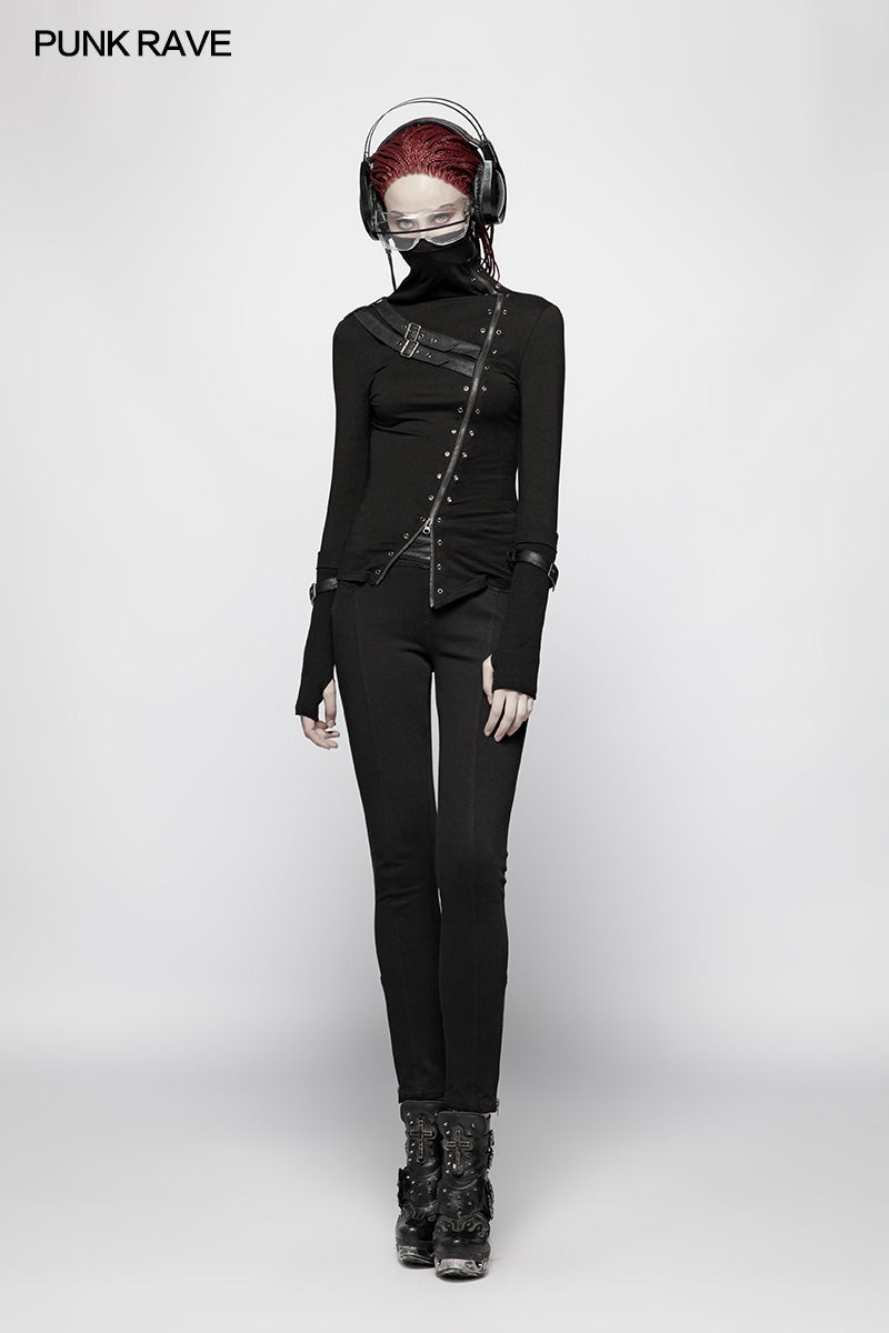 WT-543 Punk Women Turtleneck Metal Long Sleeve T-shirt