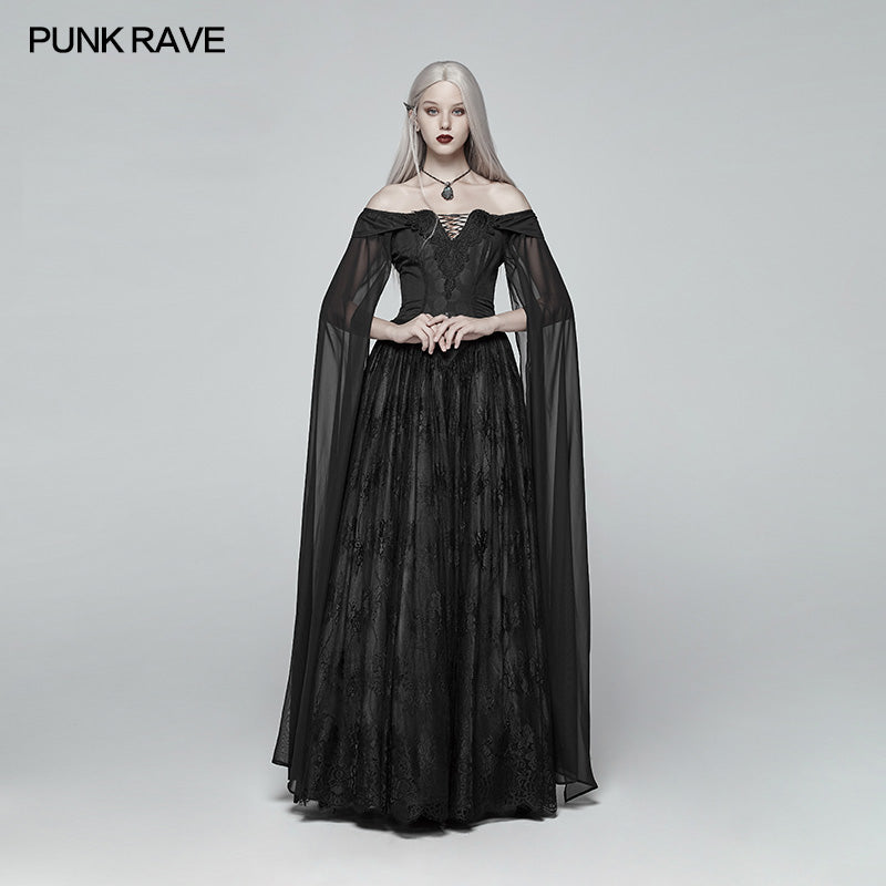 WQ-383 Retro And Elegant Dark Gothic Off Shoulder Victoria Long Lace Dress