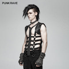 WT-565 Men Punk Personality Skeleton PU Vest