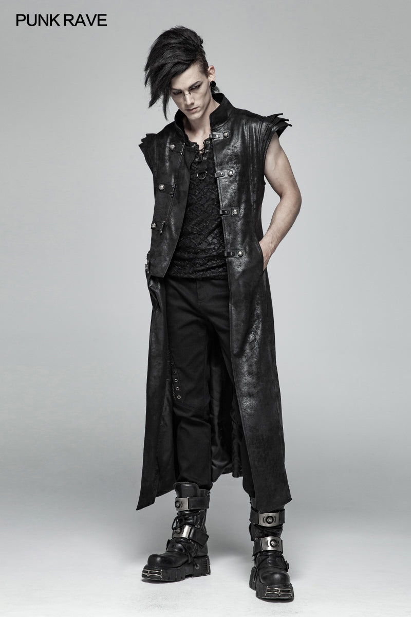 WY-1018 Punk Armor Long Vest Coat With  PU Leather Buckle?-??Punk Rave Clothing