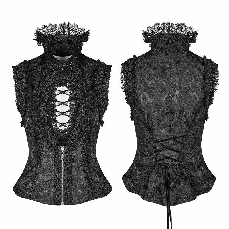 WLY-093 Sexy Deep V Collar Vest Lolita Women Lace High Standing Collar Waistcoat