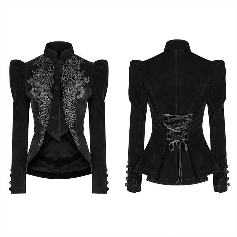 WY-1045 Gothic Weft Long Sleeve Standing Collar Velvet Short Coat For Women