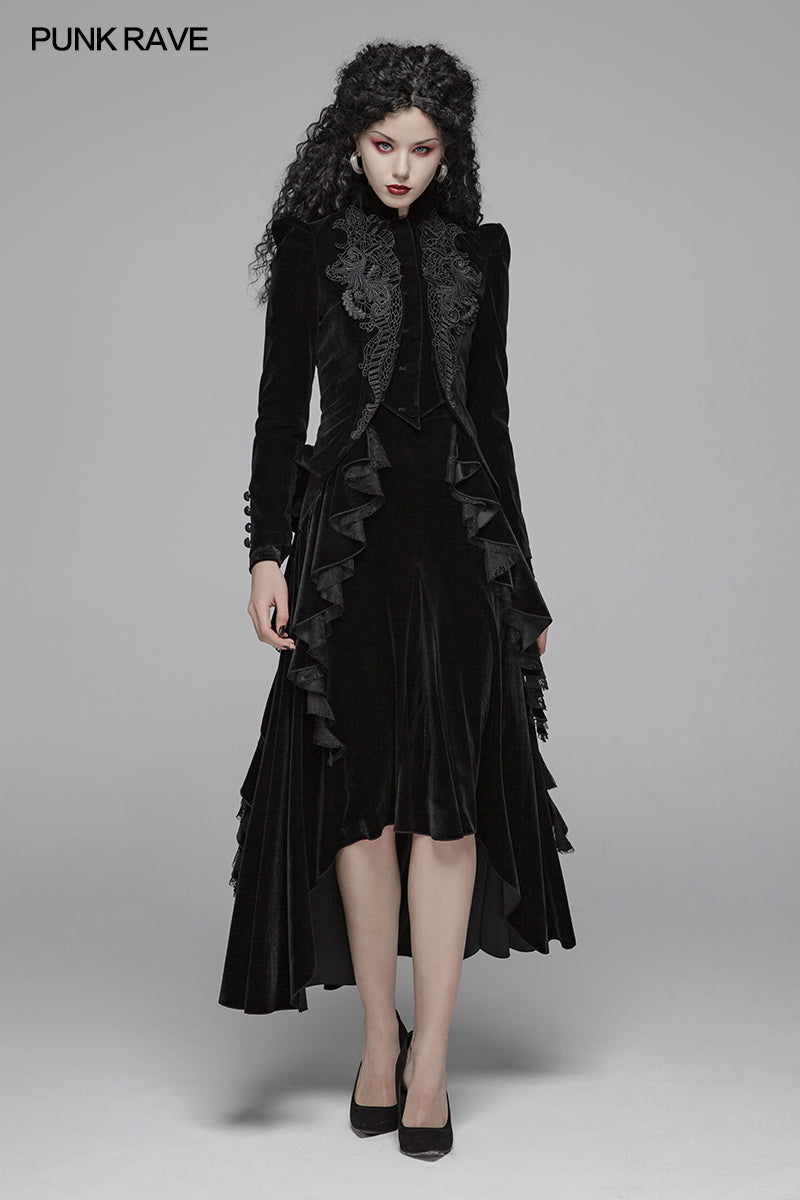 WY-1045 Gothic Weft Long Sleeve Standing Collar Velvet Short Coat For Women