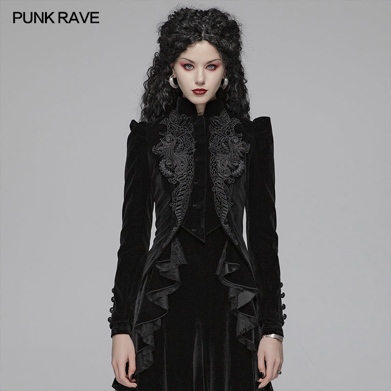 WY-1045 Gothic Weft Long Sleeve Standing Collar Velvet Short Coat For Women