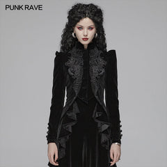 WY-1045 Gothic Weft Long Sleeve Standing Collar Velvet Short Coat For Women