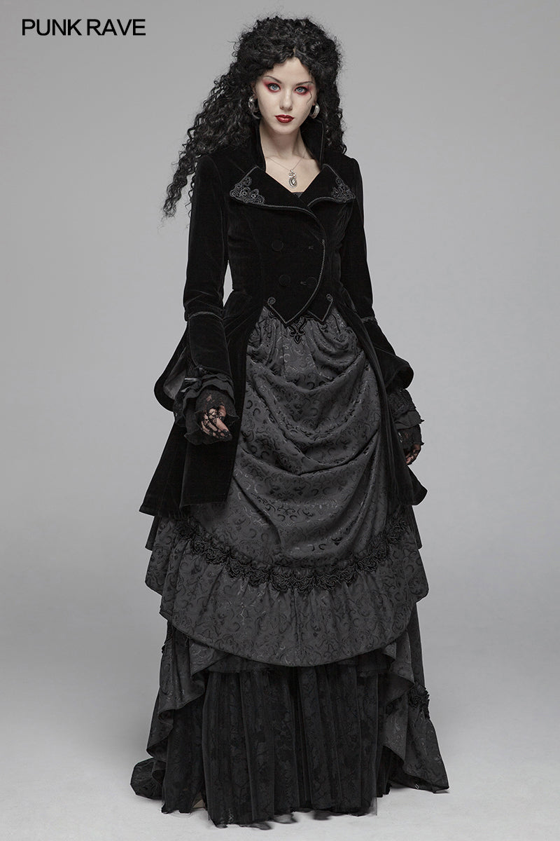 WLY-089 Women Gothic Lolita Long Sleeve Medium Long Velvet Coat